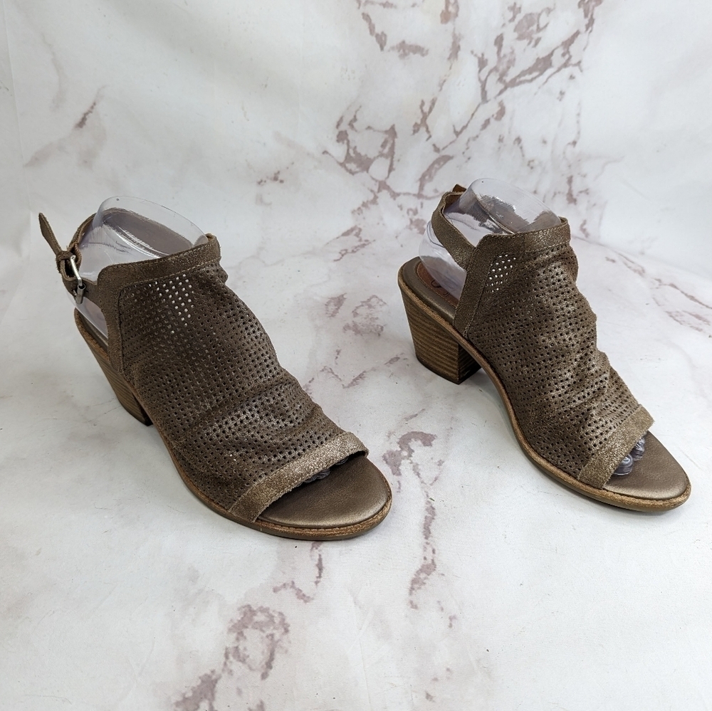 Sofft Booties Womens 8 Brown Open Toe Cage Leather Peep Toe Shimmer